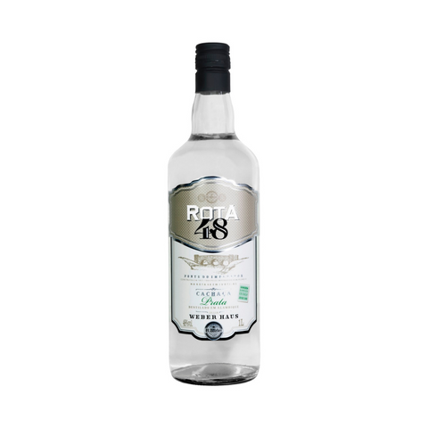 Garrafa de Cachaça Rota 48 Prata 1000ml, armazenada em aço inoxidável para preservar o frescor e pureza da cana-de-açúcar.